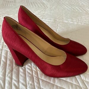 Nine West red satin high heels, shoes, women’s size 6.5.